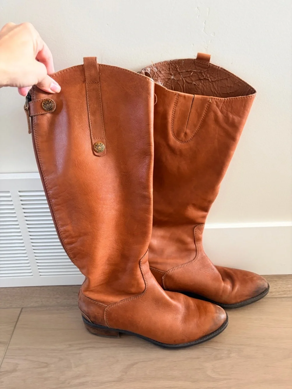 Sam Edelman Penny Leather Tall Riding Boots, Sz 6.5, Whiskey Brown